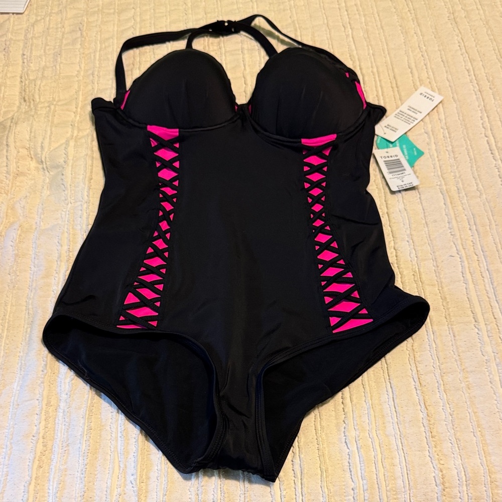 Torrid Black and Pink One-Piece Swimsuit